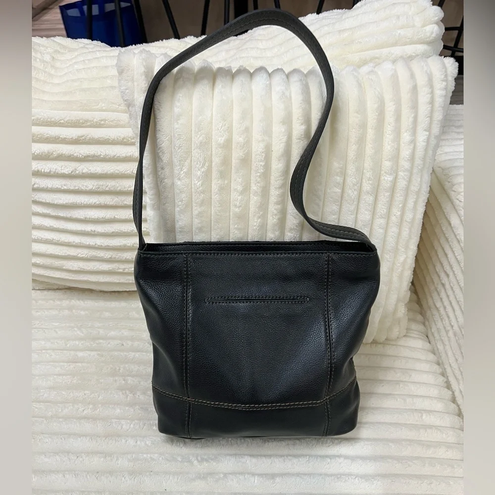 The Sak Brown Pebble Leather Shoulder Bag With Contrast Stitching